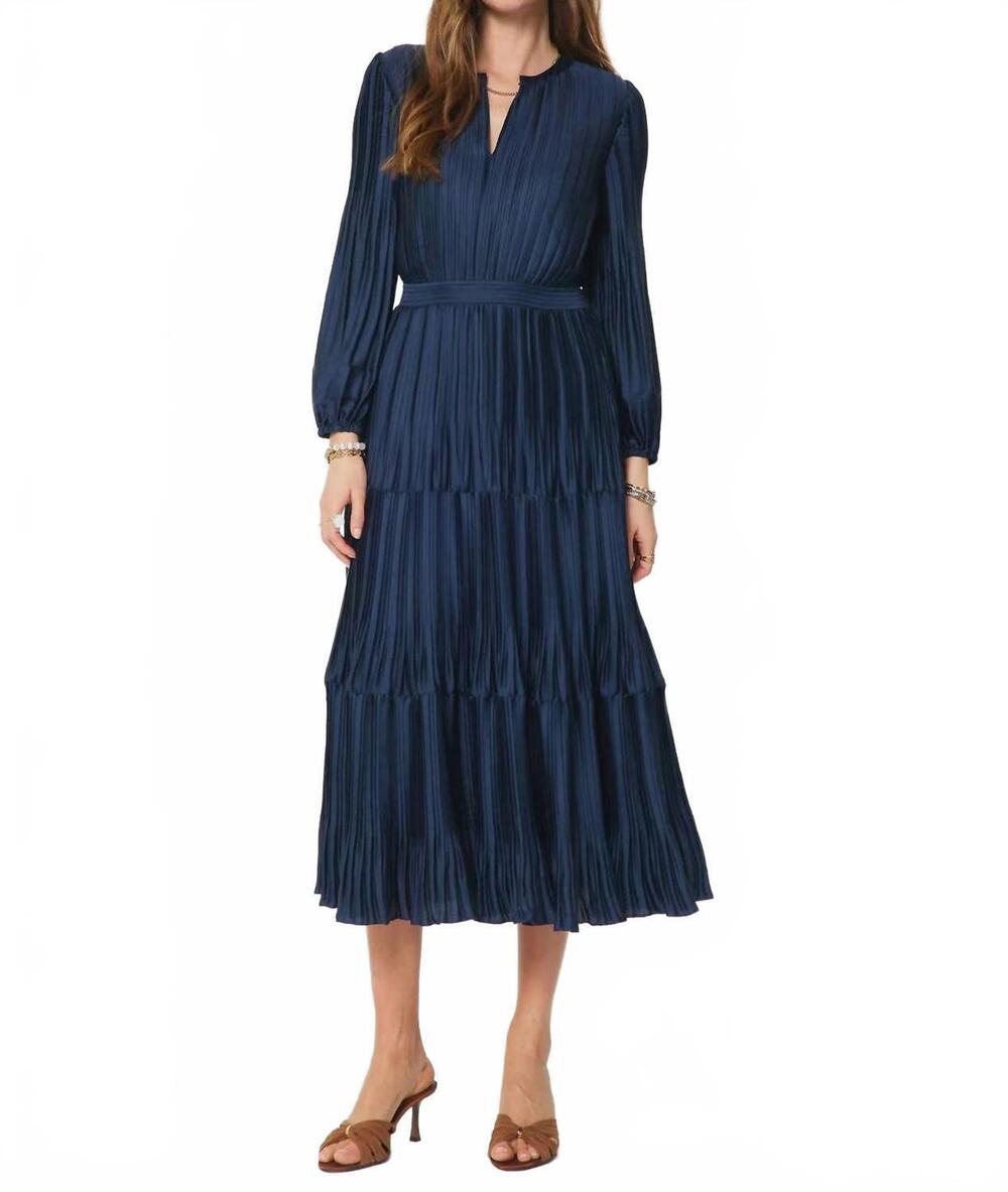 NEW CURRENT AIR pleated long sleeve maxi dress in navy